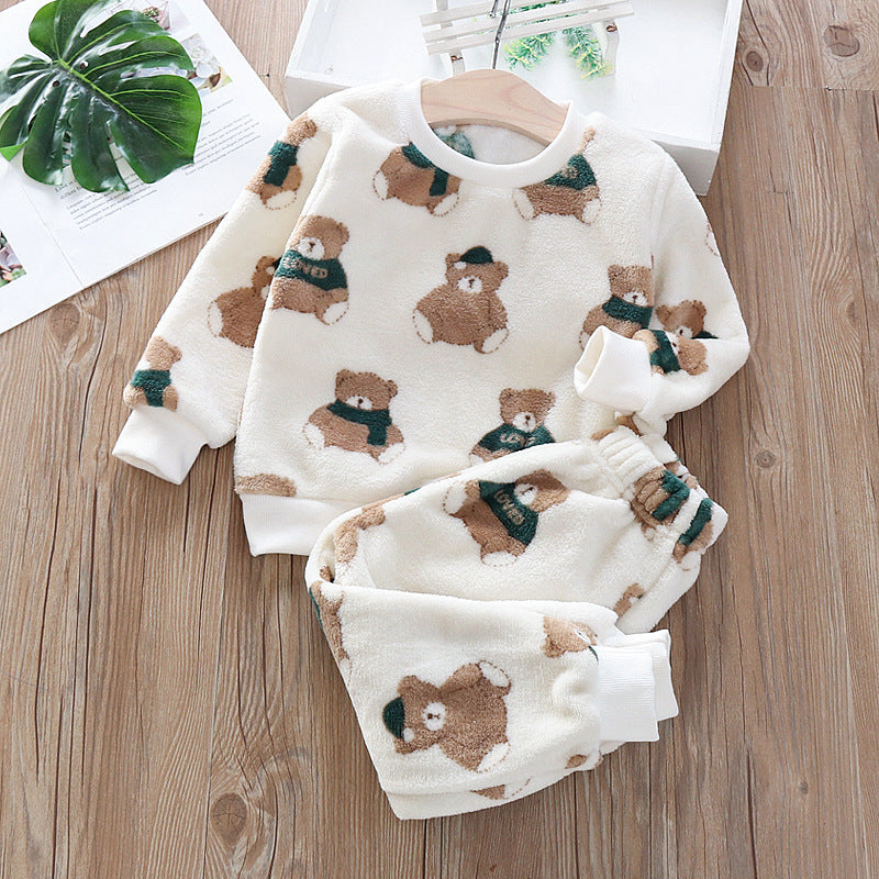 Baby Home Clothes suit New Baby Children's Clothing Winter Boys and Girls Autumn and Winter Flannel Pajamas Two-piece Set