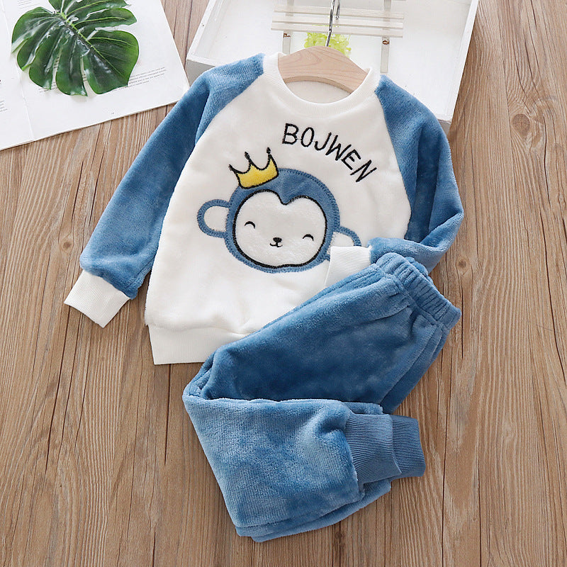 Baby Home Clothes suit New Baby Children's Clothing Winter Boys and Girls Autumn and Winter Flannel Pajamas Two-piece Set