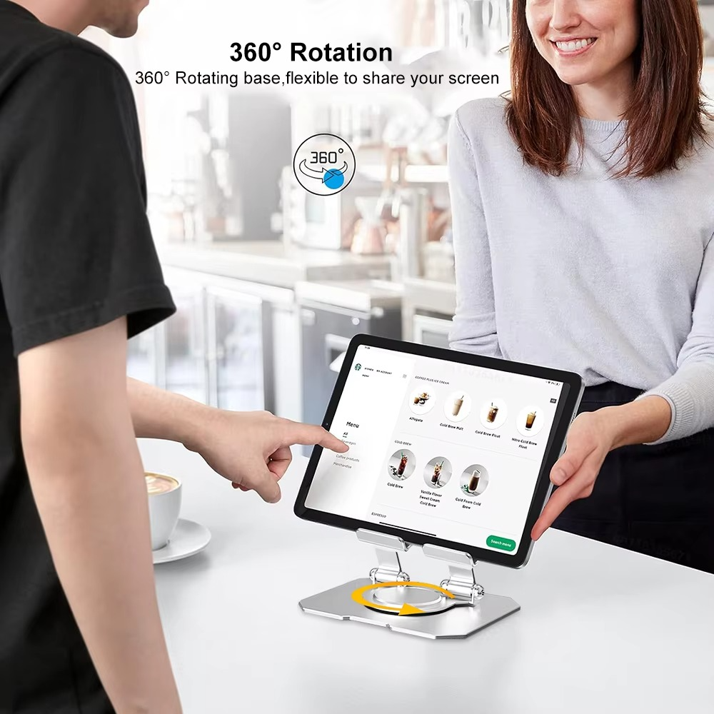 360° Rotating Metal Tablet &amp; Mobile - Adjustable, Foldable, and Portable Desk Mount with Cooling Design for Phones, Tablets, and Small Devices, Device Cooling Stand | Stainless Steel Stand, Tablet Holder Stand - Random Color